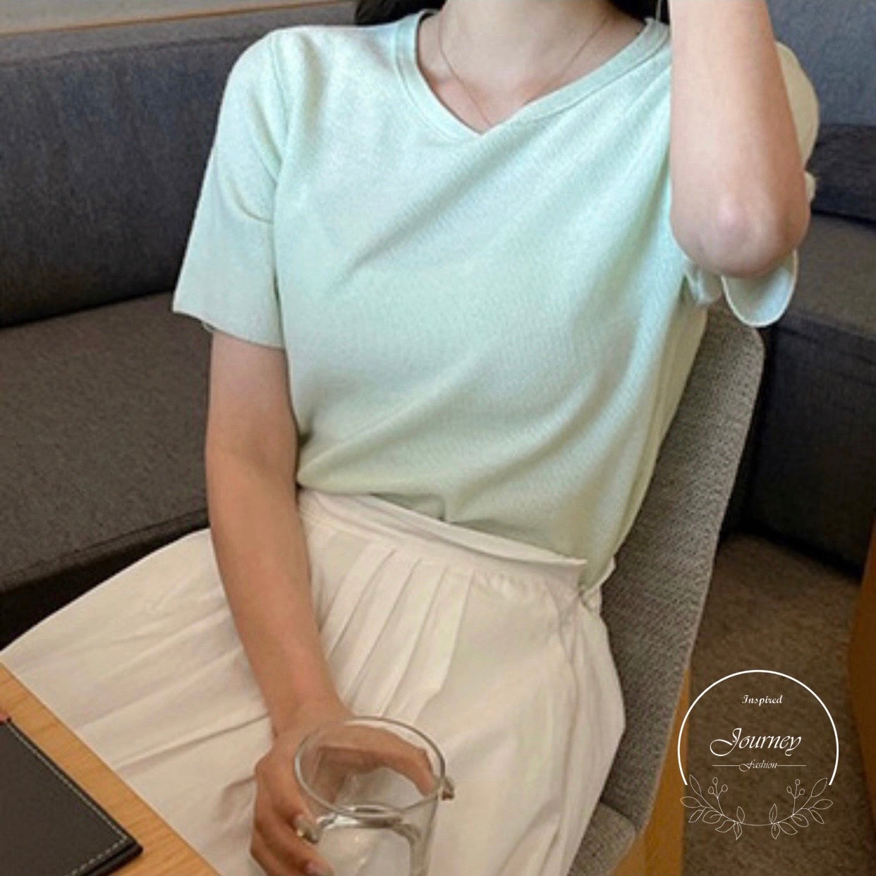 韓國丨圓領暗紋TOP