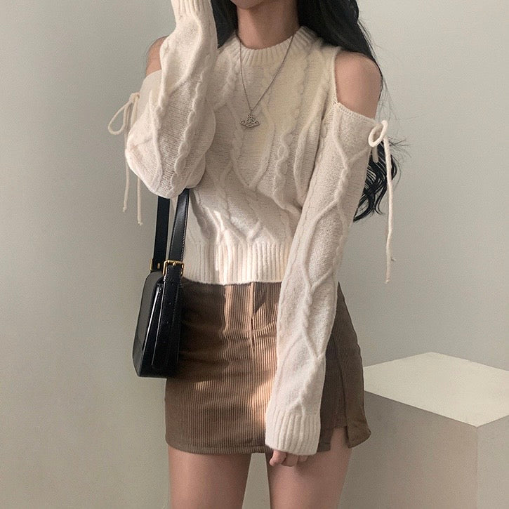韓國丨短款露肩綁帶TOP