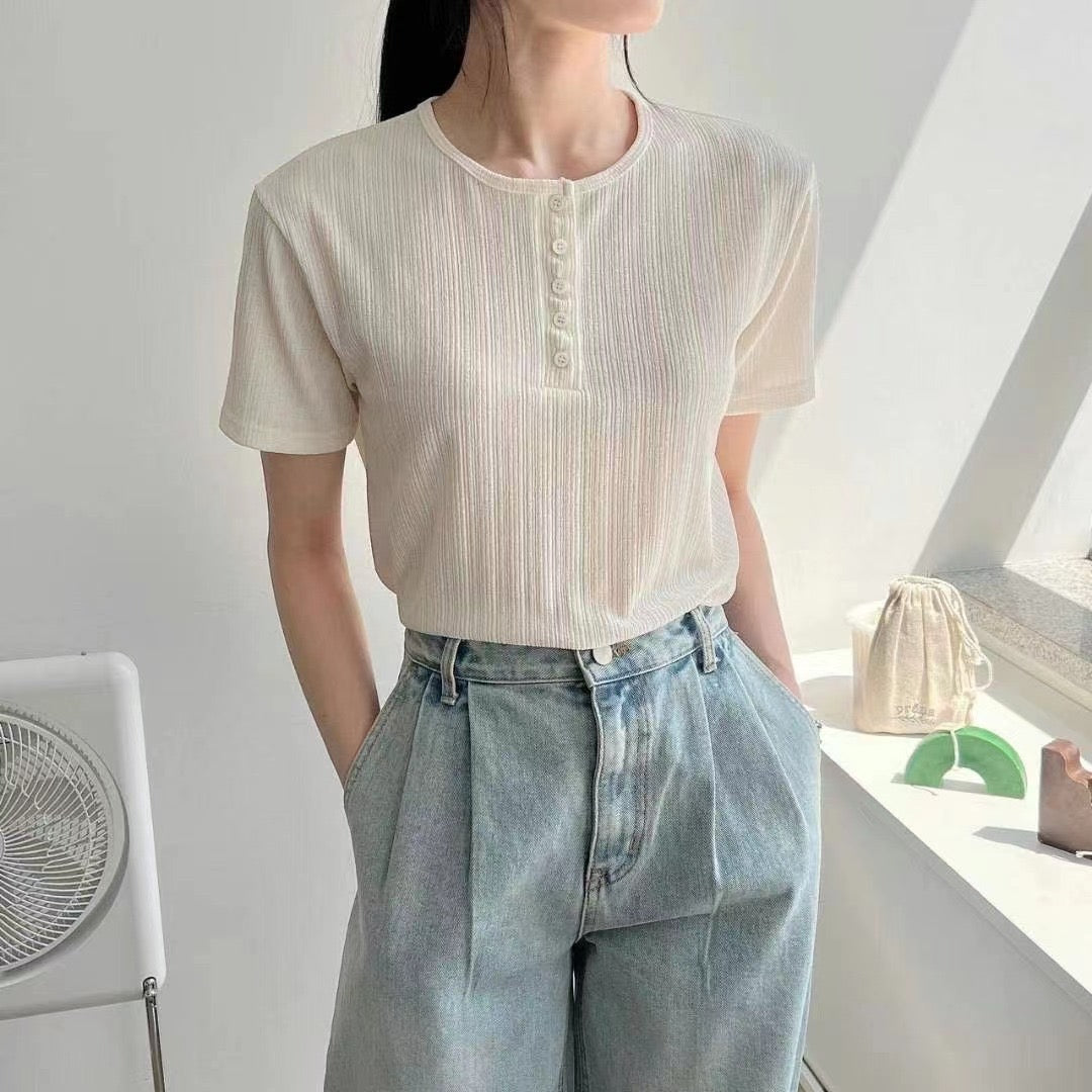 韓國丨半鈕直紋TEE