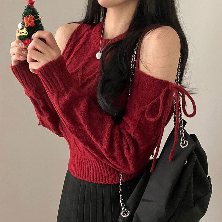 韓國丨短款露肩綁帶TOP