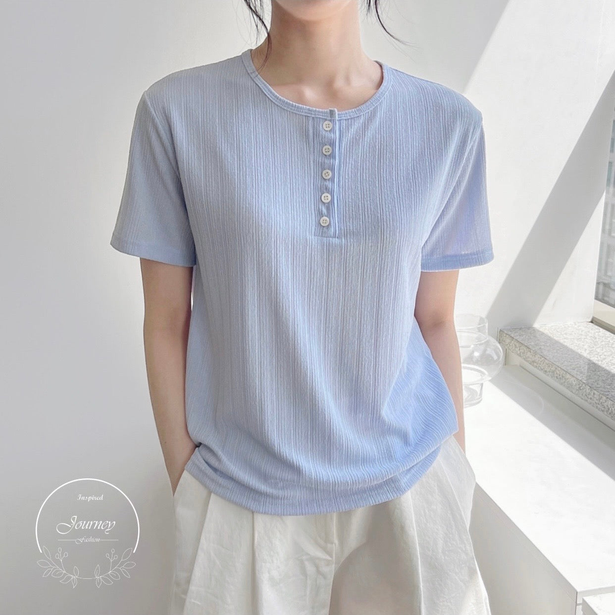 韓國丨半鈕直紋TEE
