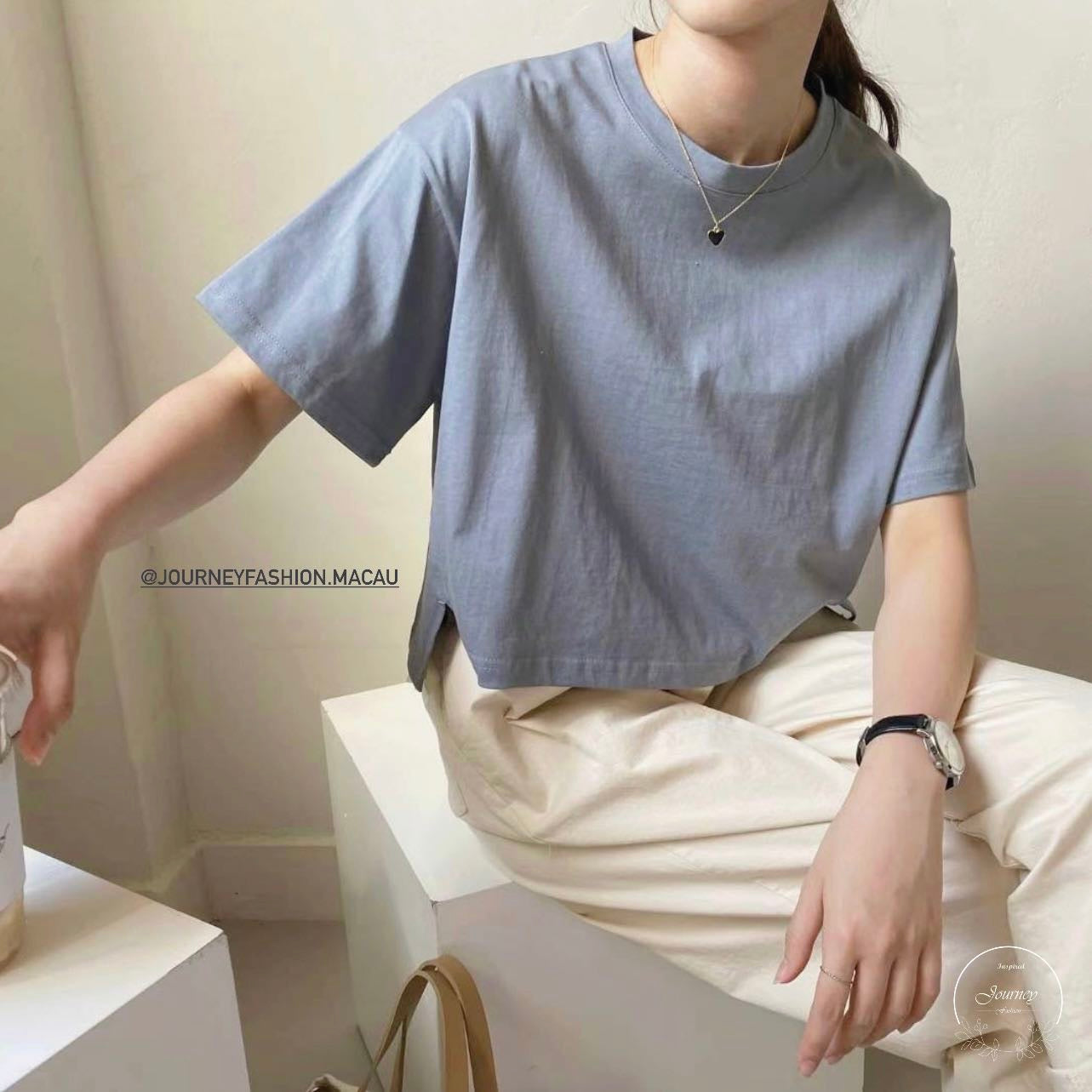 韓國丨純色微開叉TEE