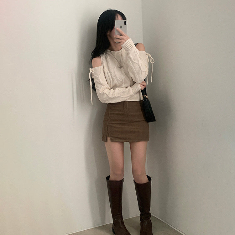 韓國丨短款露肩綁帶TOP