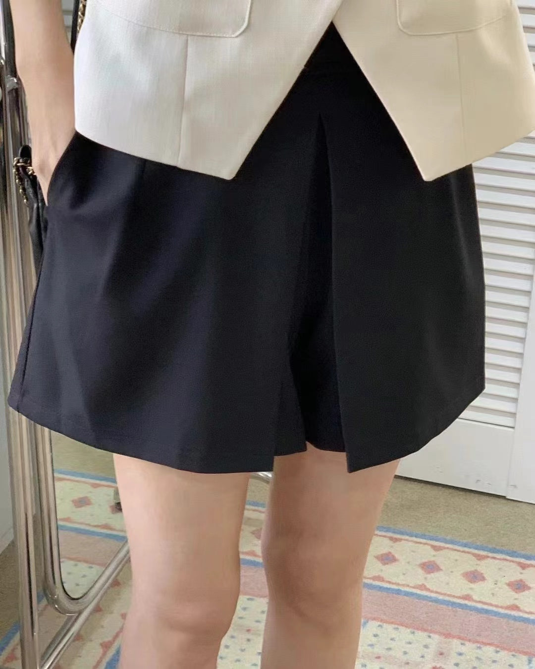 韓國丨鈕扣BELT皺褶短裙褲