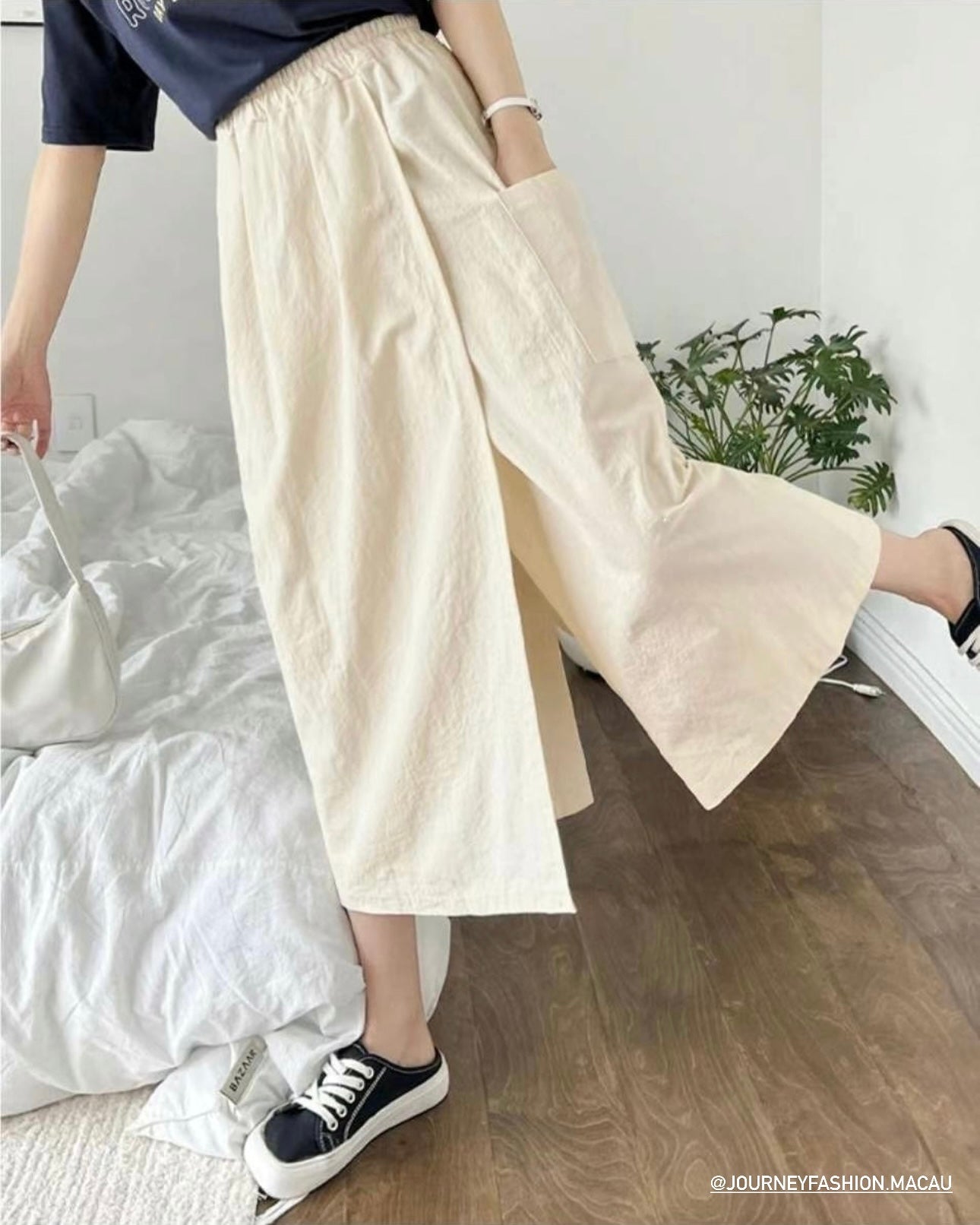 韓國丨鬆緊腰連袋裙褲