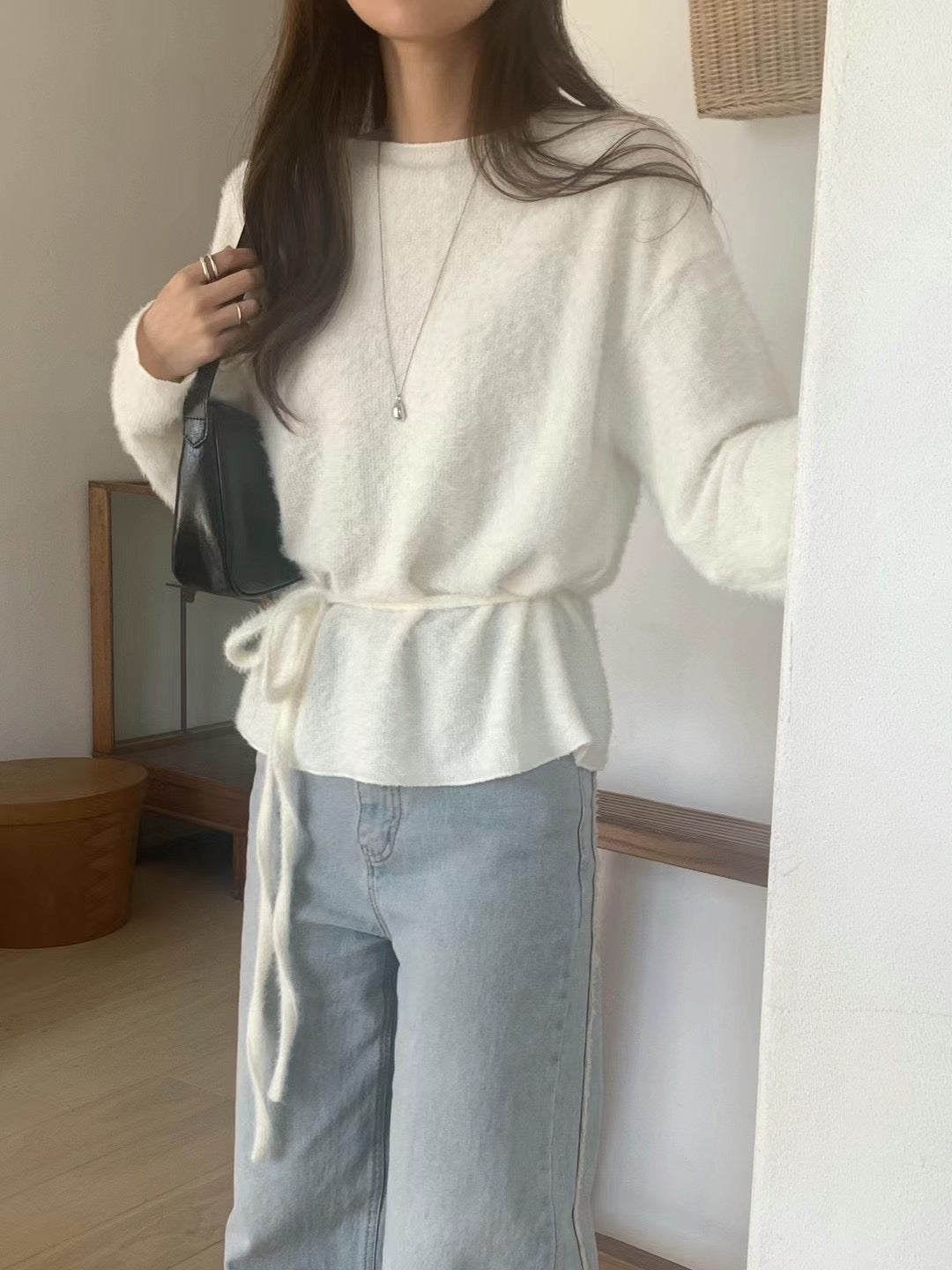 韓國丨柔軟絨毛綁帶TOP