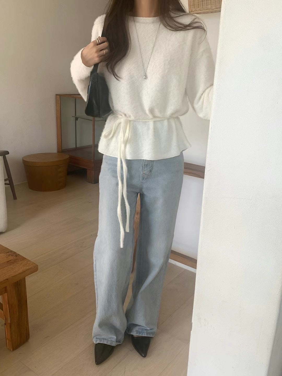 韓國丨柔軟絨毛綁帶TOP