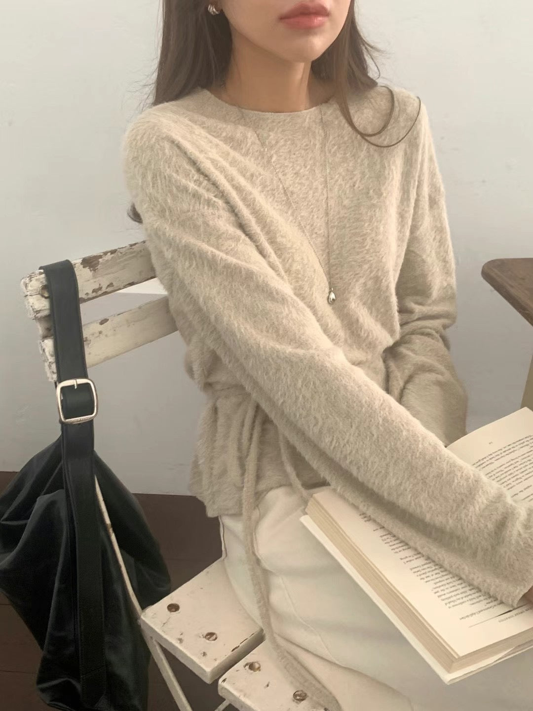 韓國丨柔軟絨毛綁帶TOP