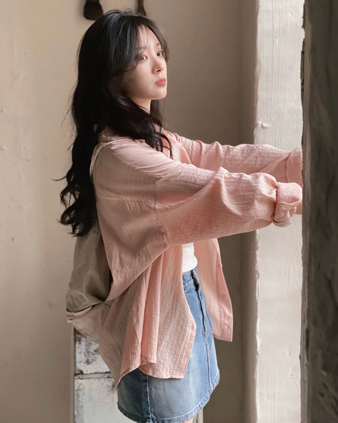 韓國丨純棉暗紋寬鬆襯衫