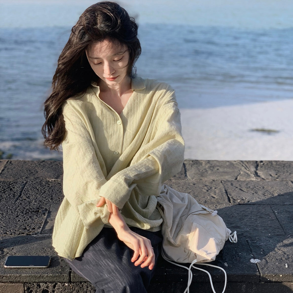 韓國丨純棉暗紋寬鬆襯衫