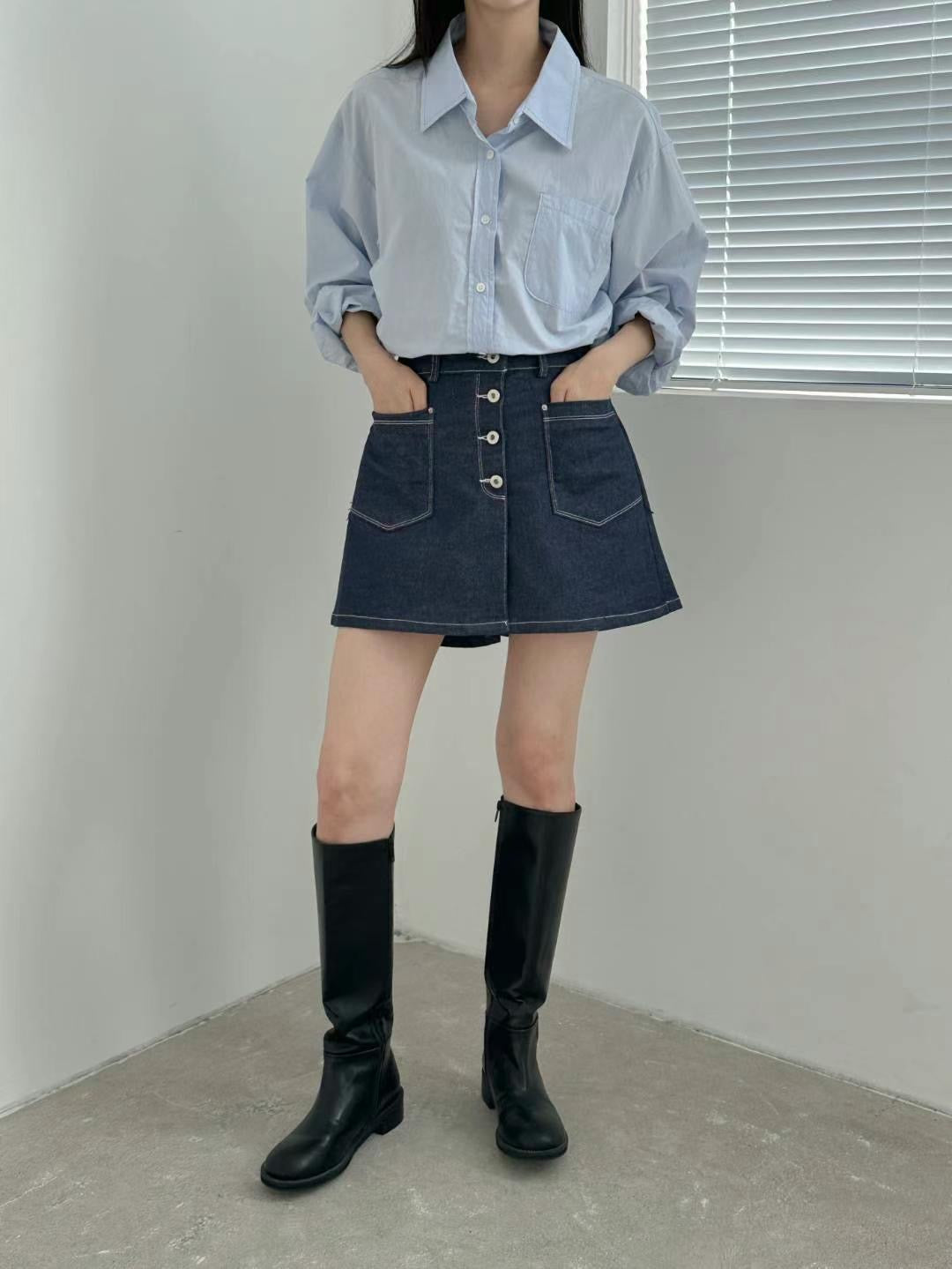 韓國丨後鬆緊明線裙褲