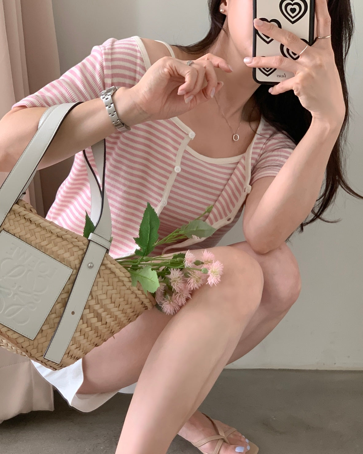 韓國丨間紋吊帶SET