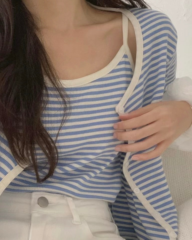 韓國丨間紋吊帶SET