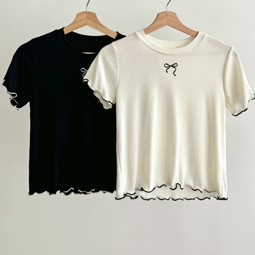 韓國丨蝴蝶結木耳邊TEE