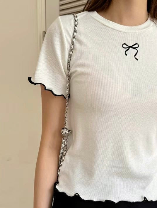 韓國丨蝴蝶結木耳邊TEE