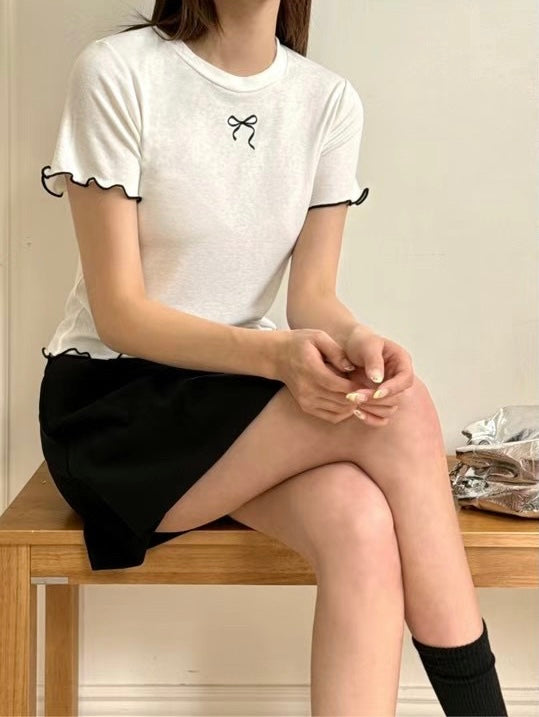 韓國丨蝴蝶結木耳邊TEE