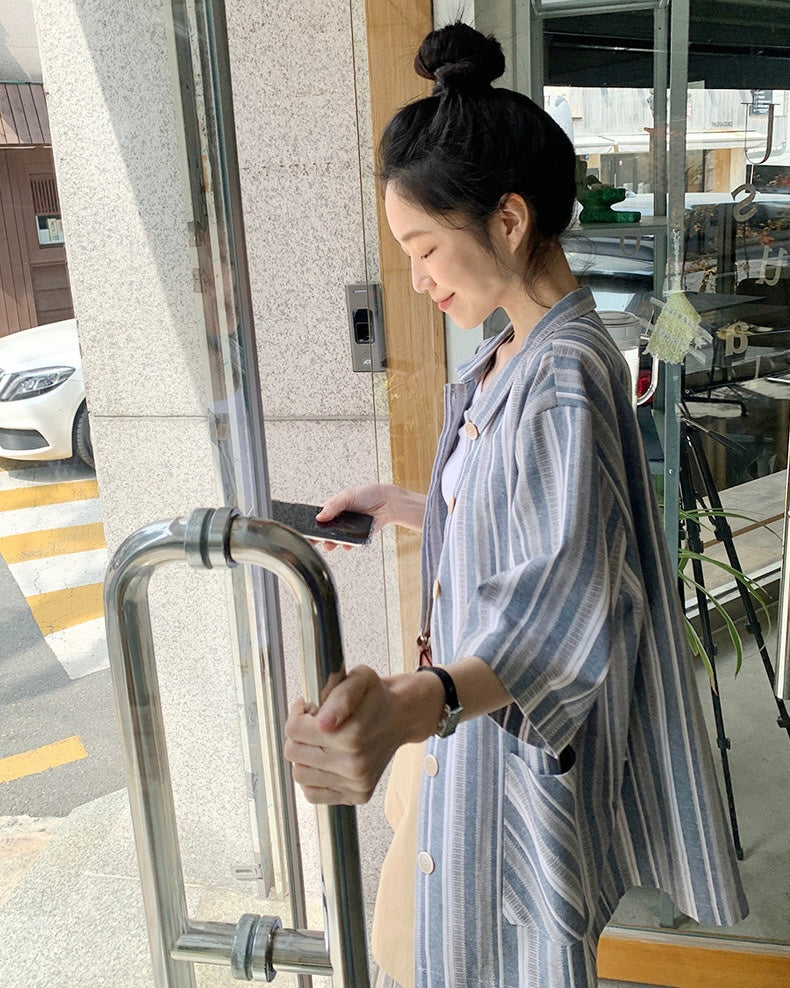 韓國丨寬鬆間紋襯衫