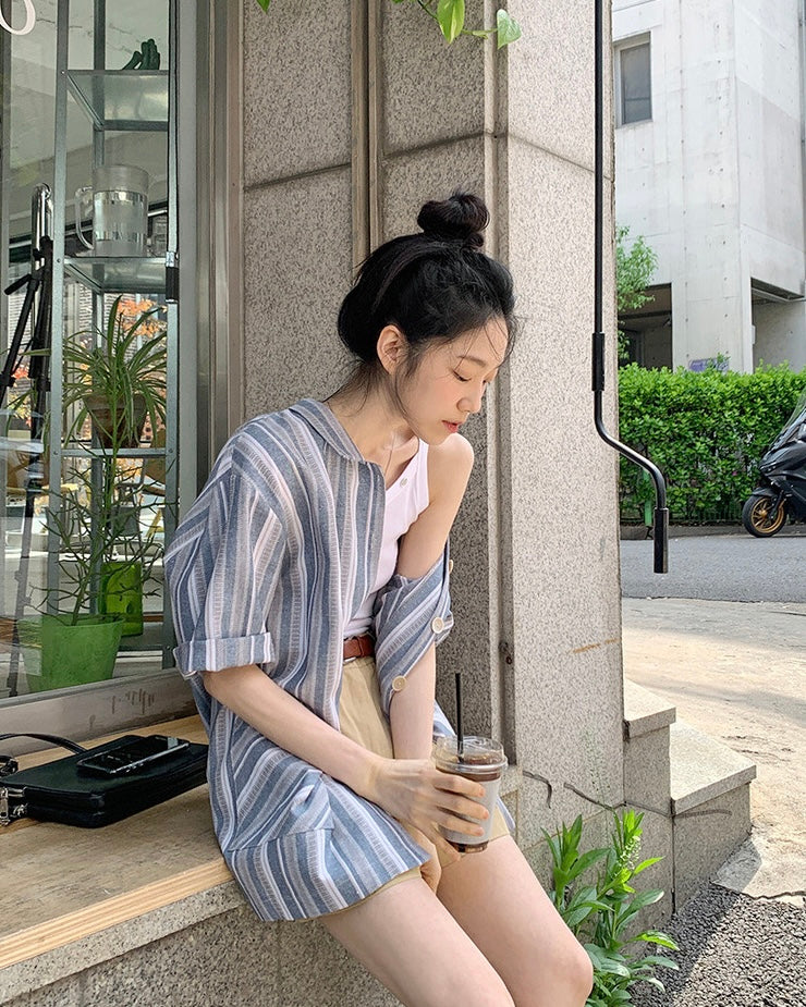 韓國丨寬鬆間紋襯衫