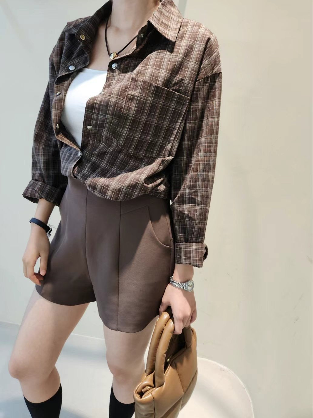 韓國丨格紋綁帶TOP