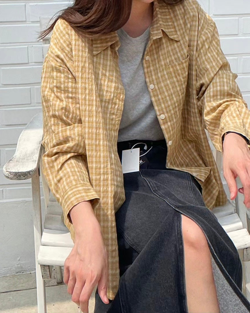 韓國丨翻領格紋襯衫