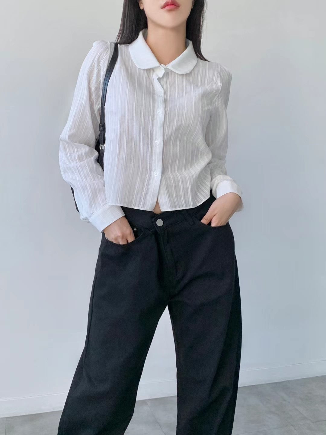 韓國丨圓領暗紋襯衫