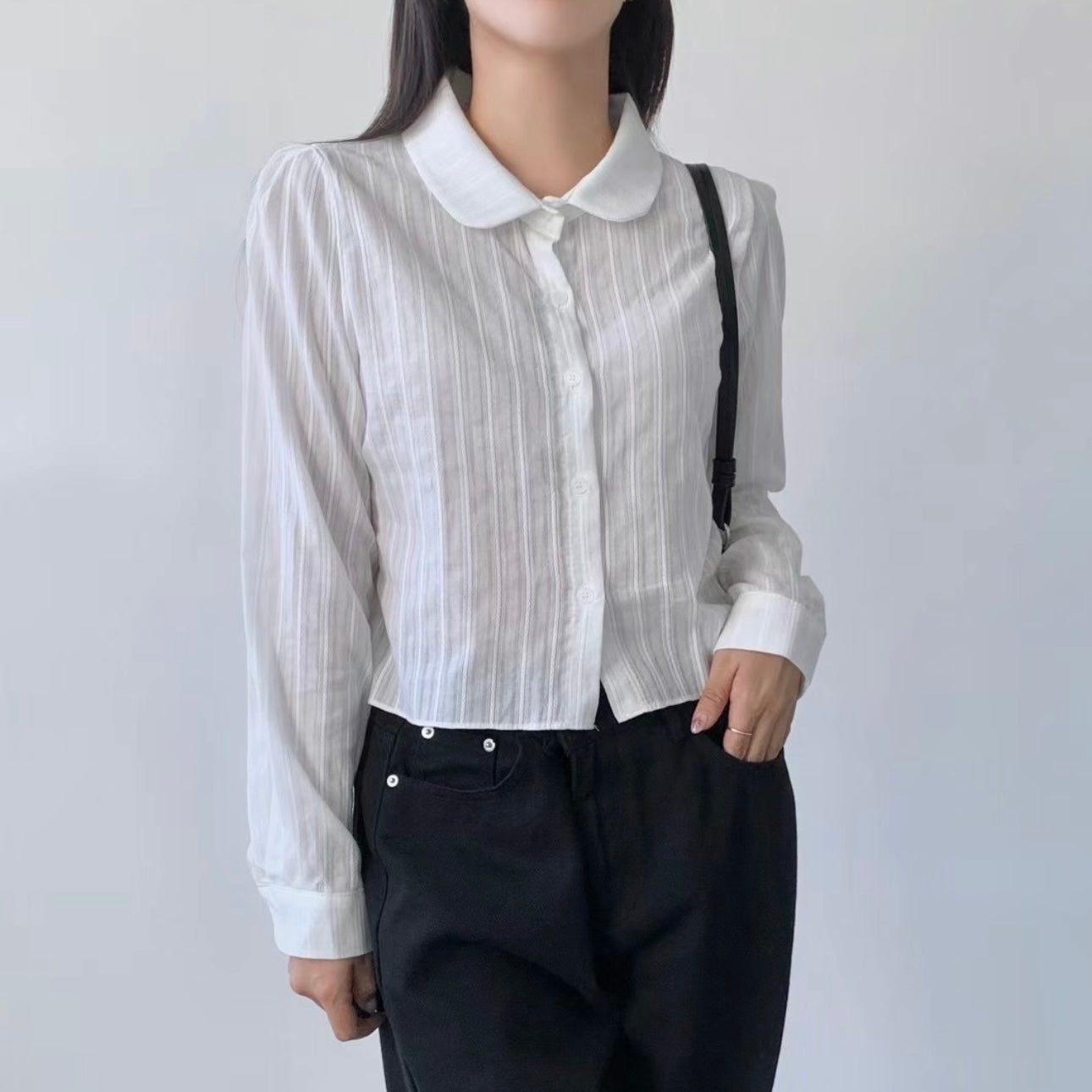 韓國丨圓領暗紋襯衫