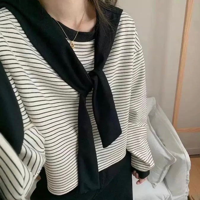 韓國丨小披肩間紋TOP