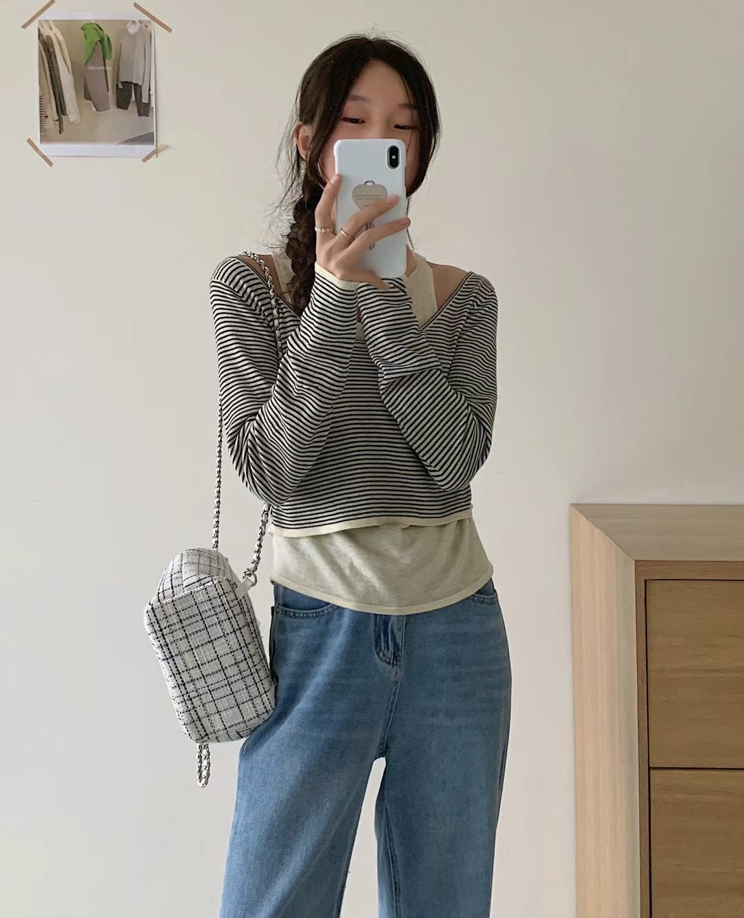 韓國丨間紋長袖背心SET