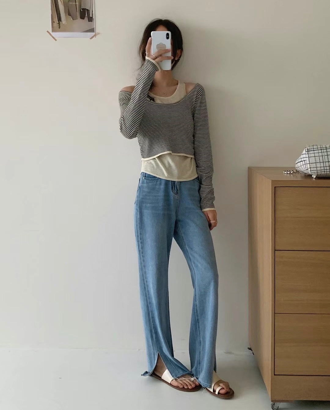 韓國丨間紋長袖背心SET
