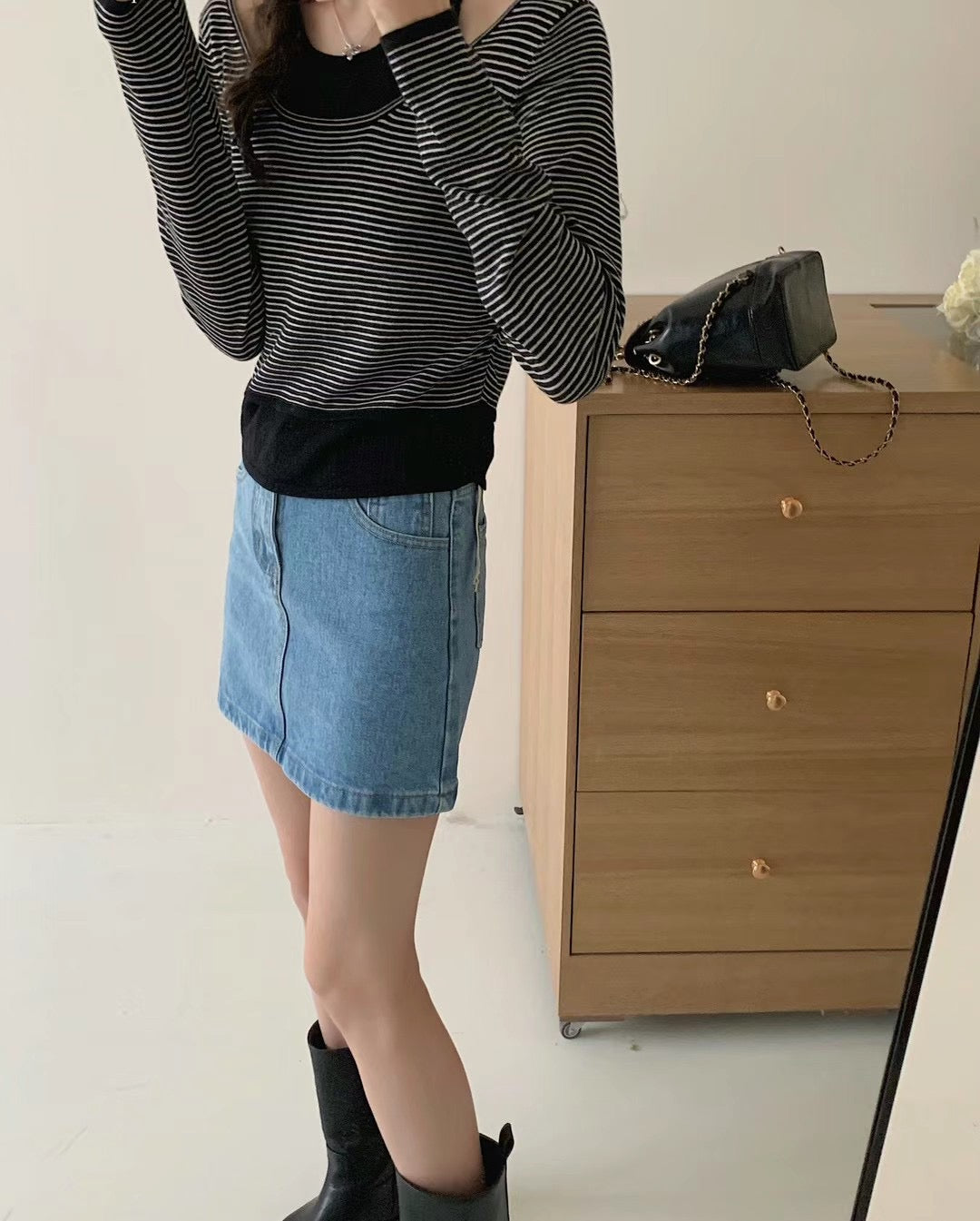 韓國丨間紋長袖背心SET