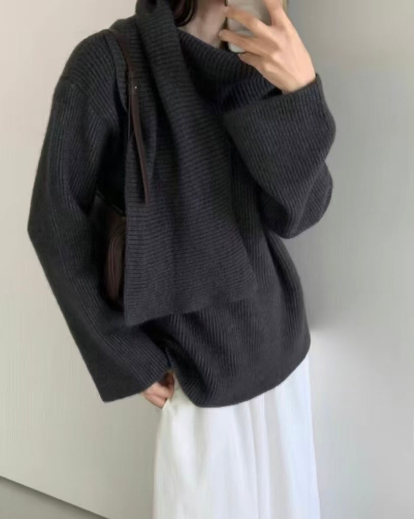 韓國丨寬鬆自帶頸巾針織