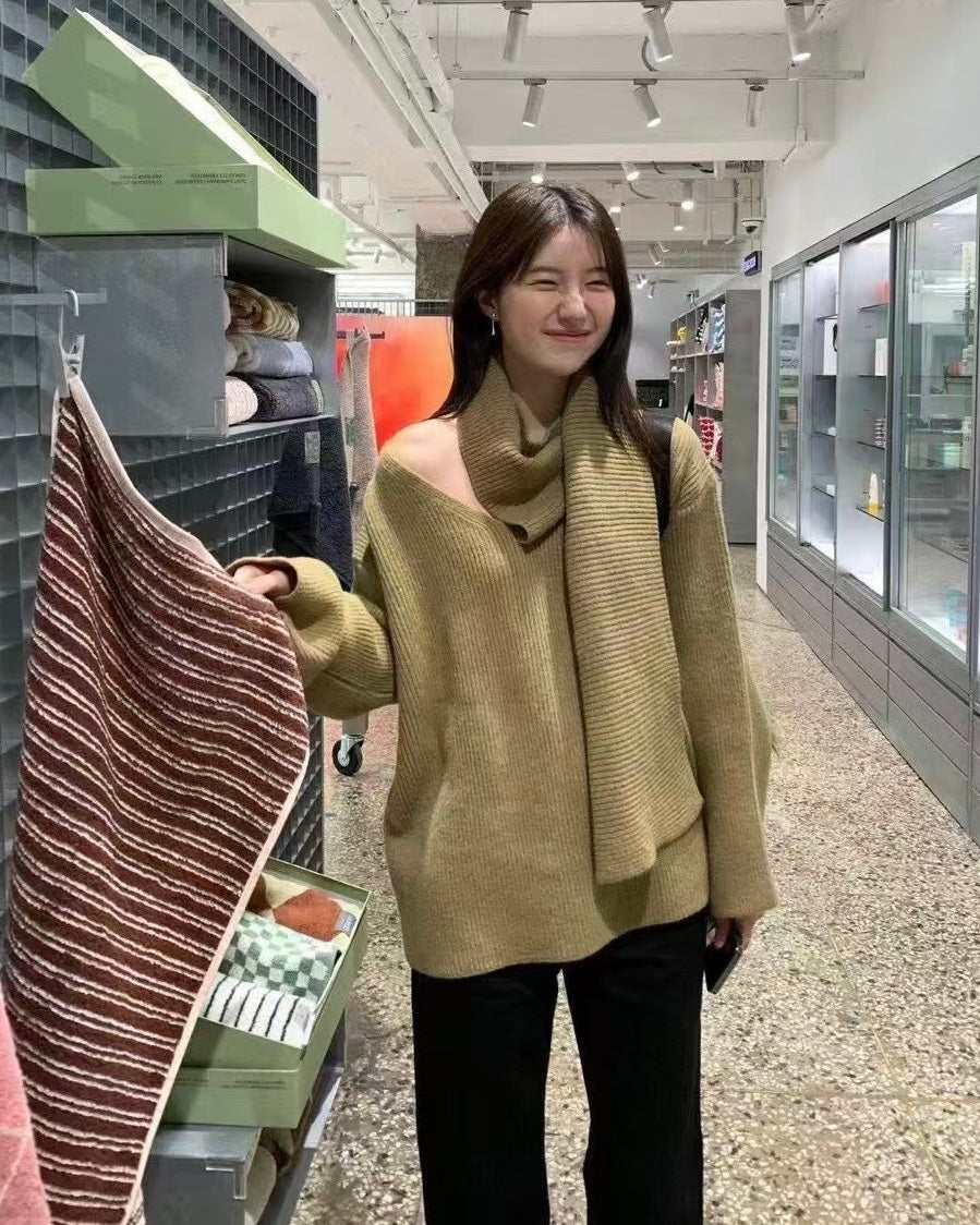 韓國丨寬鬆自帶頸巾針織