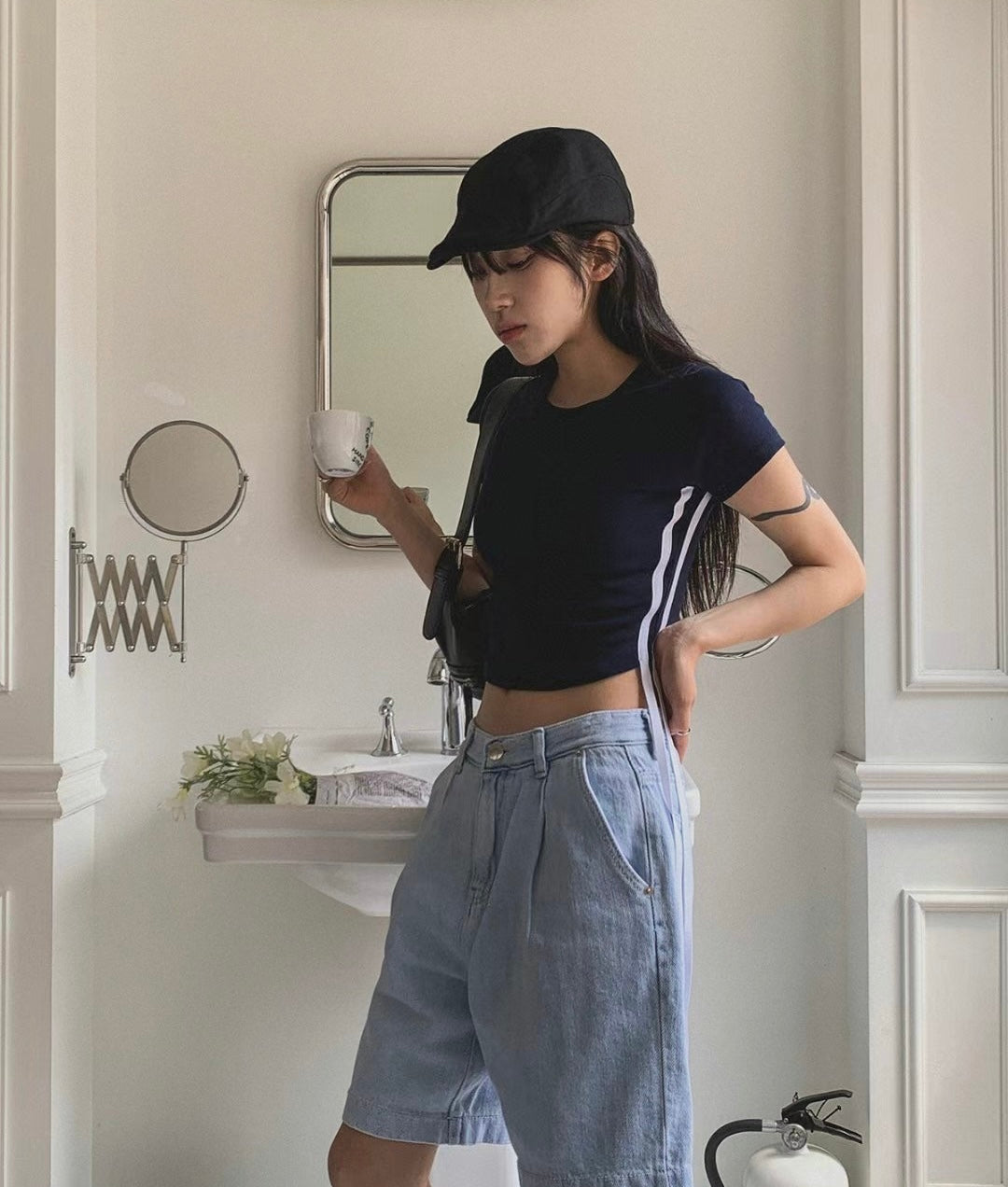 韓國丨撞色側綁帶TEE