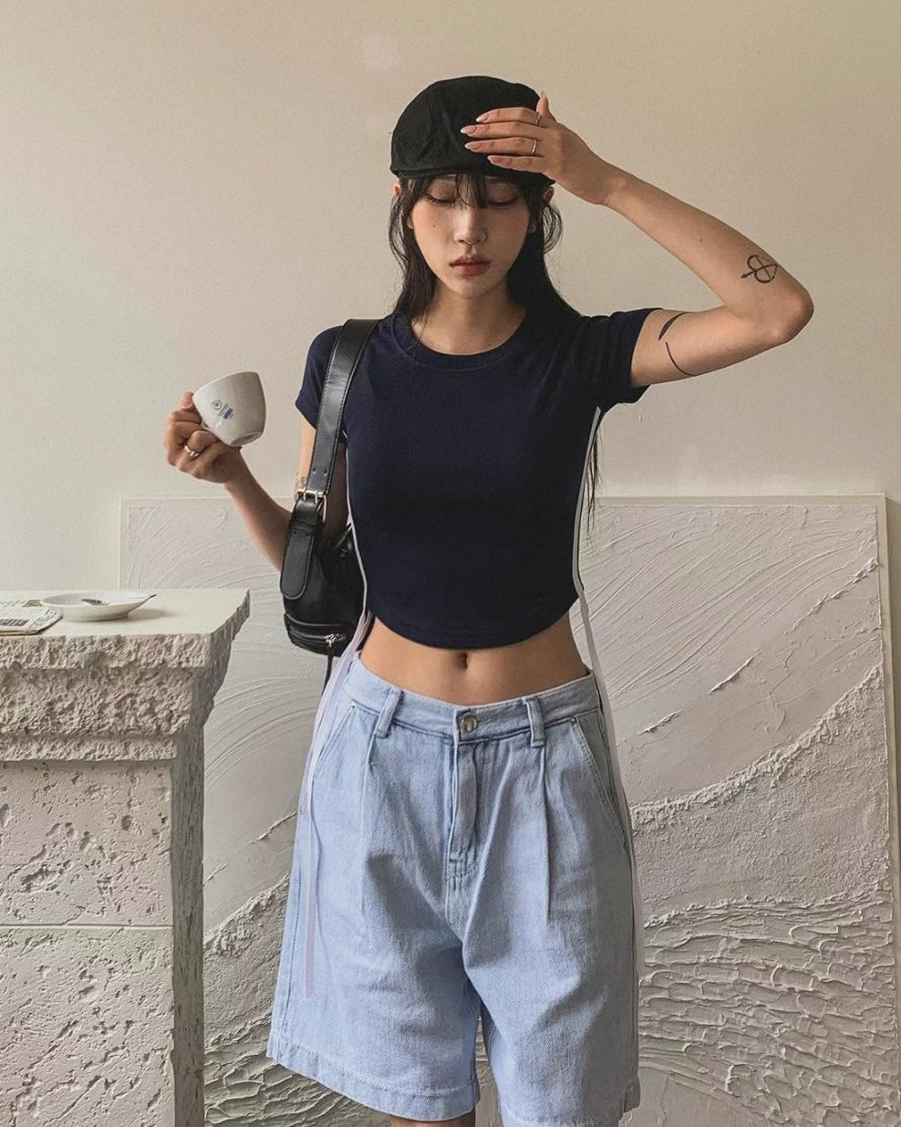 韓國丨撞色側綁帶TEE