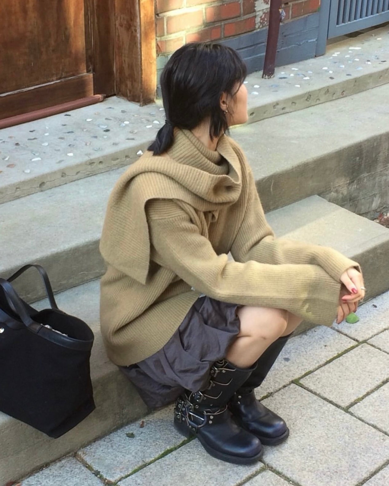 韓國丨寬鬆自帶頸巾針織