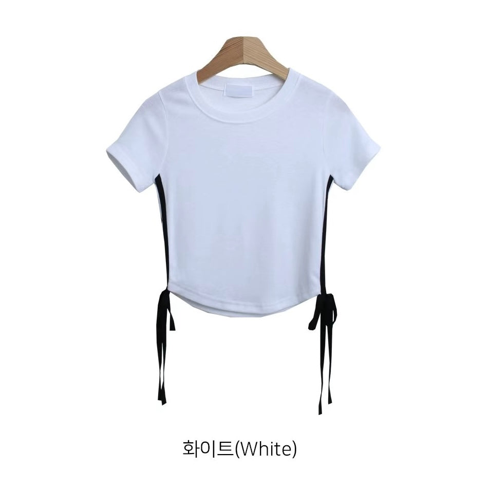 韓國丨撞色側綁帶TEE