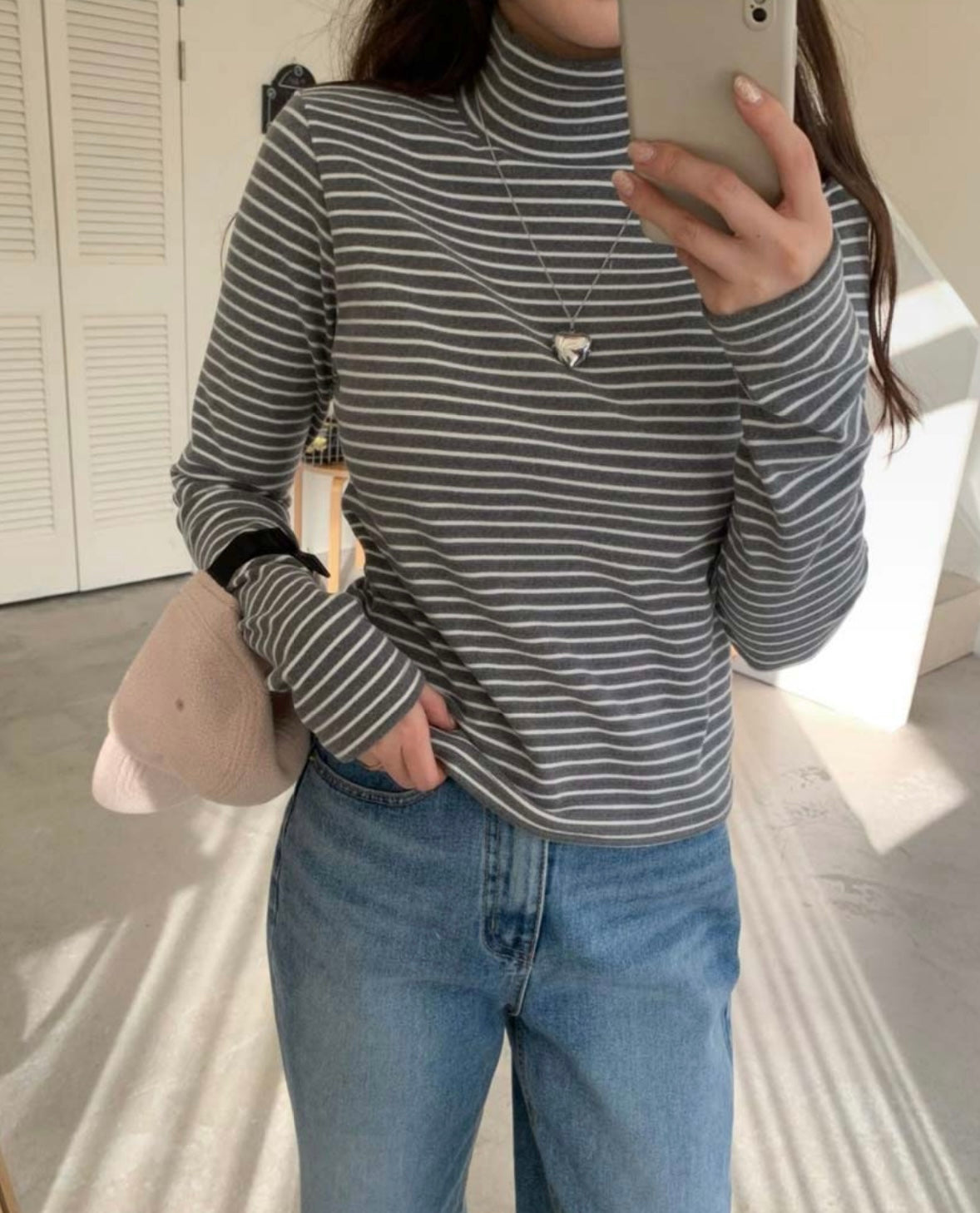 韓國丨高領間紋TEE