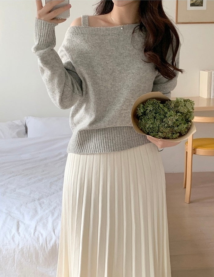 韓國丨單肩吊帶針織