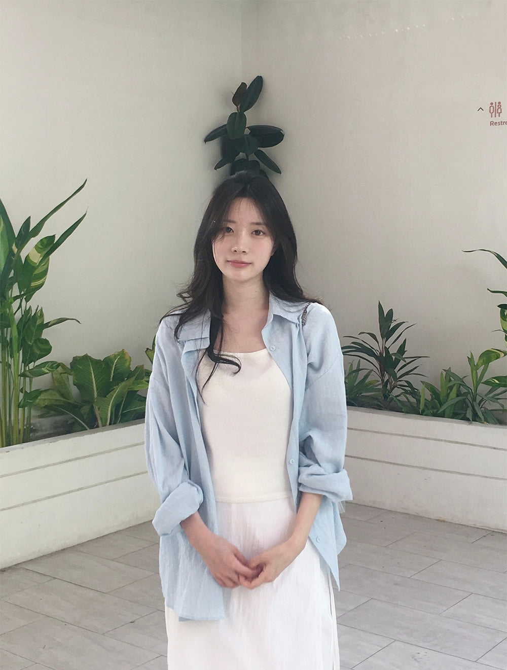 韓國丨純棉暗紋寬鬆襯衫