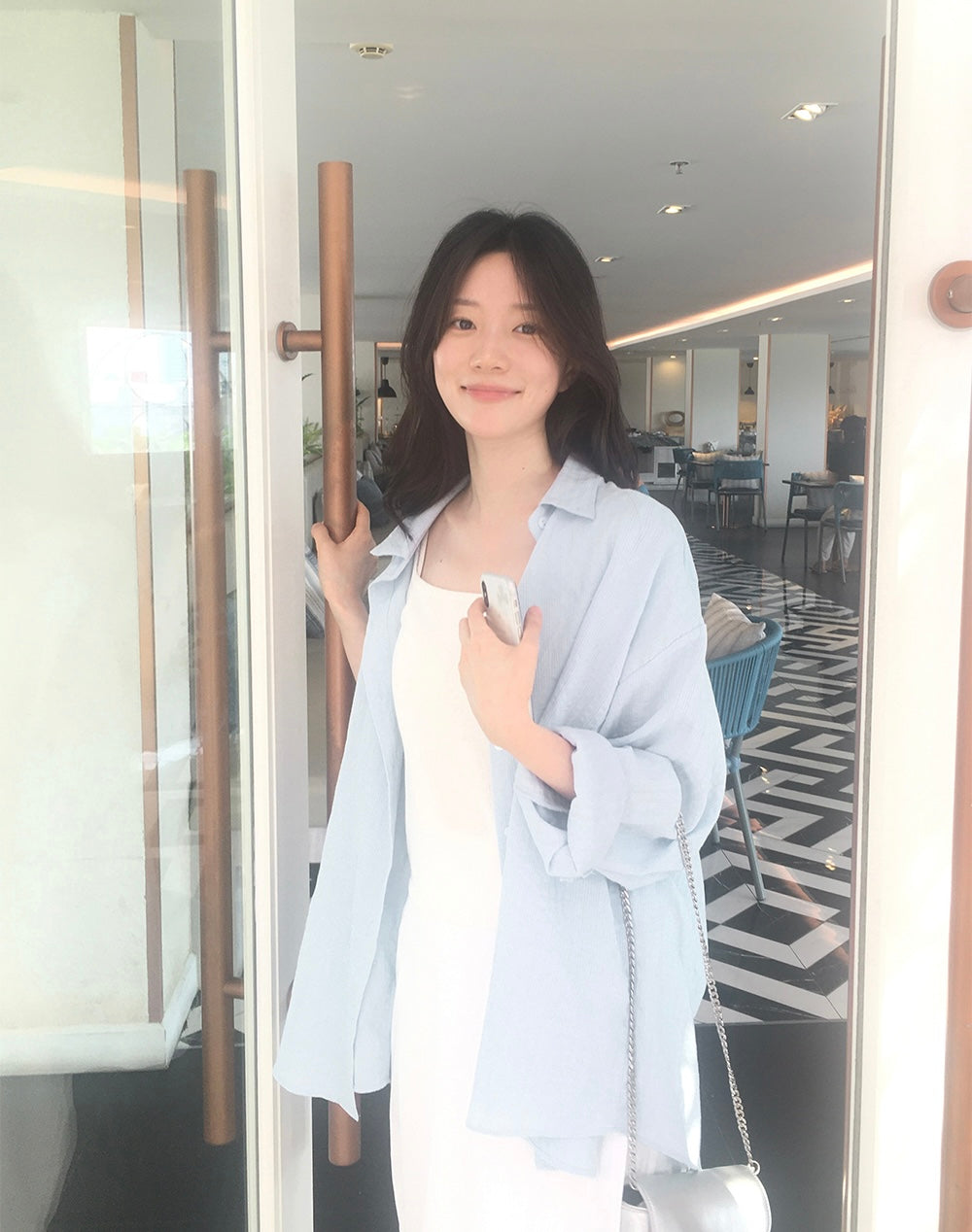 韓國丨純棉暗紋寬鬆襯衫