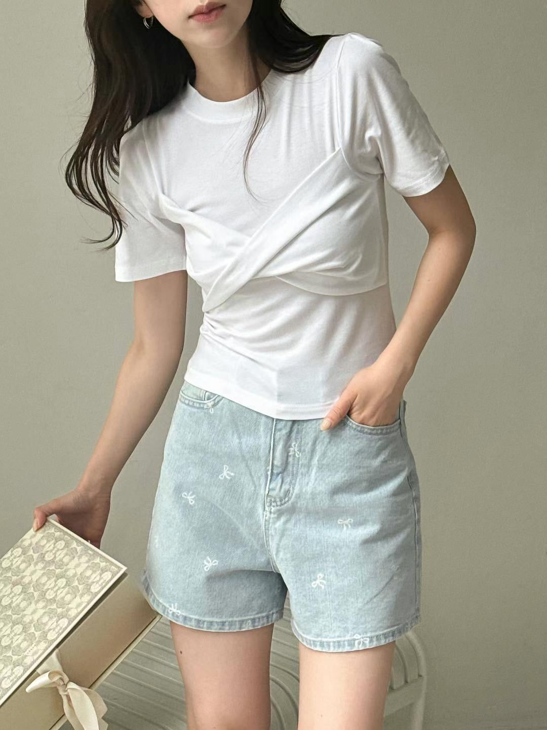 韓國丨純色扭結TEE