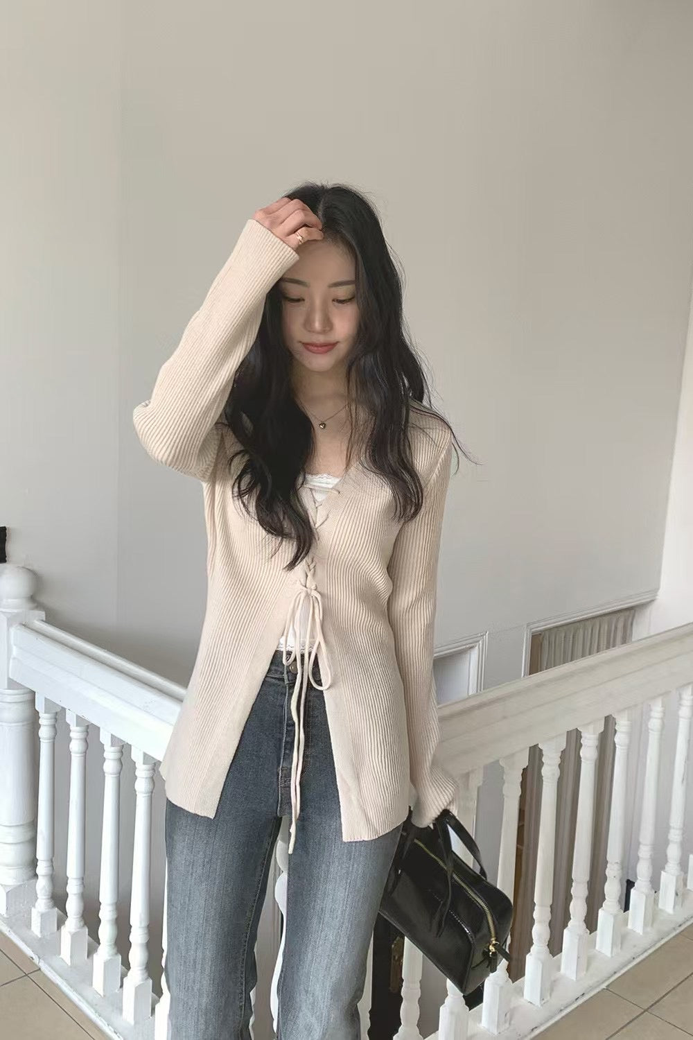 韓國丨直紋交叉綁帶TOP