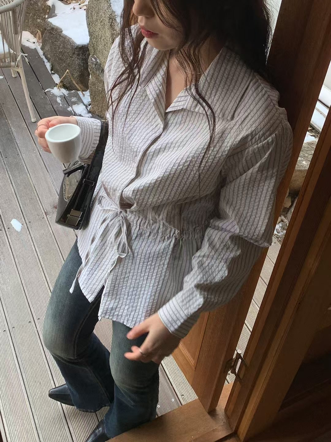 韓國丨直紋鈕扣綁帶BL