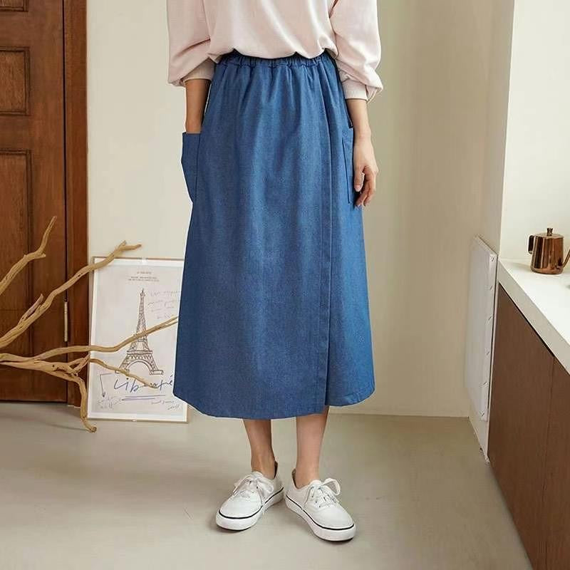 韓國丨純棉鬆緊腰牛仔裙褲