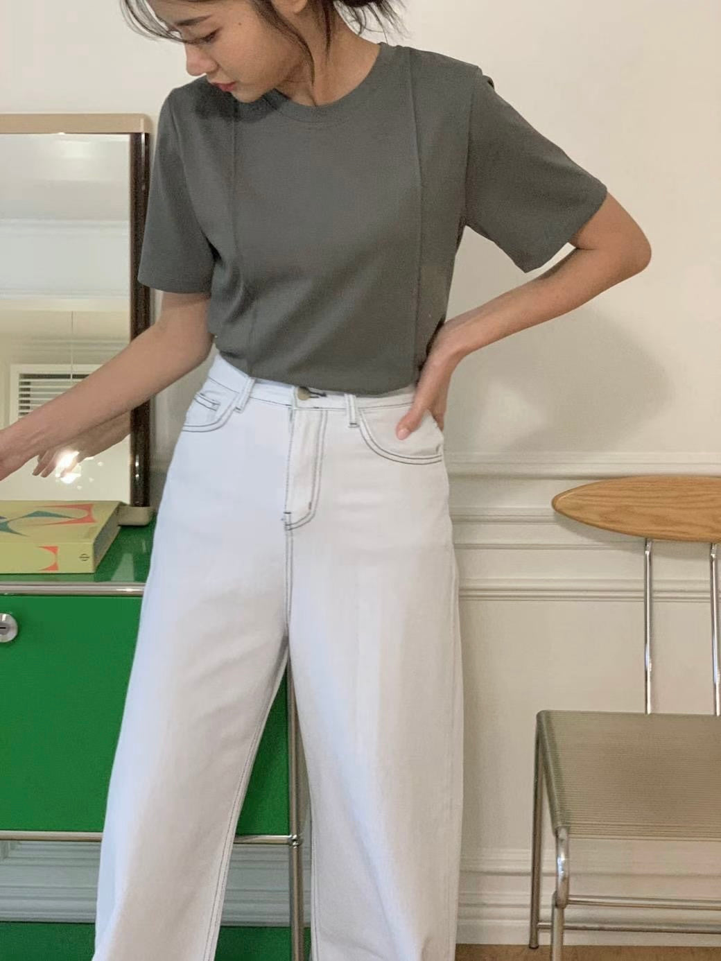 韓國丨純色直條紋TEE