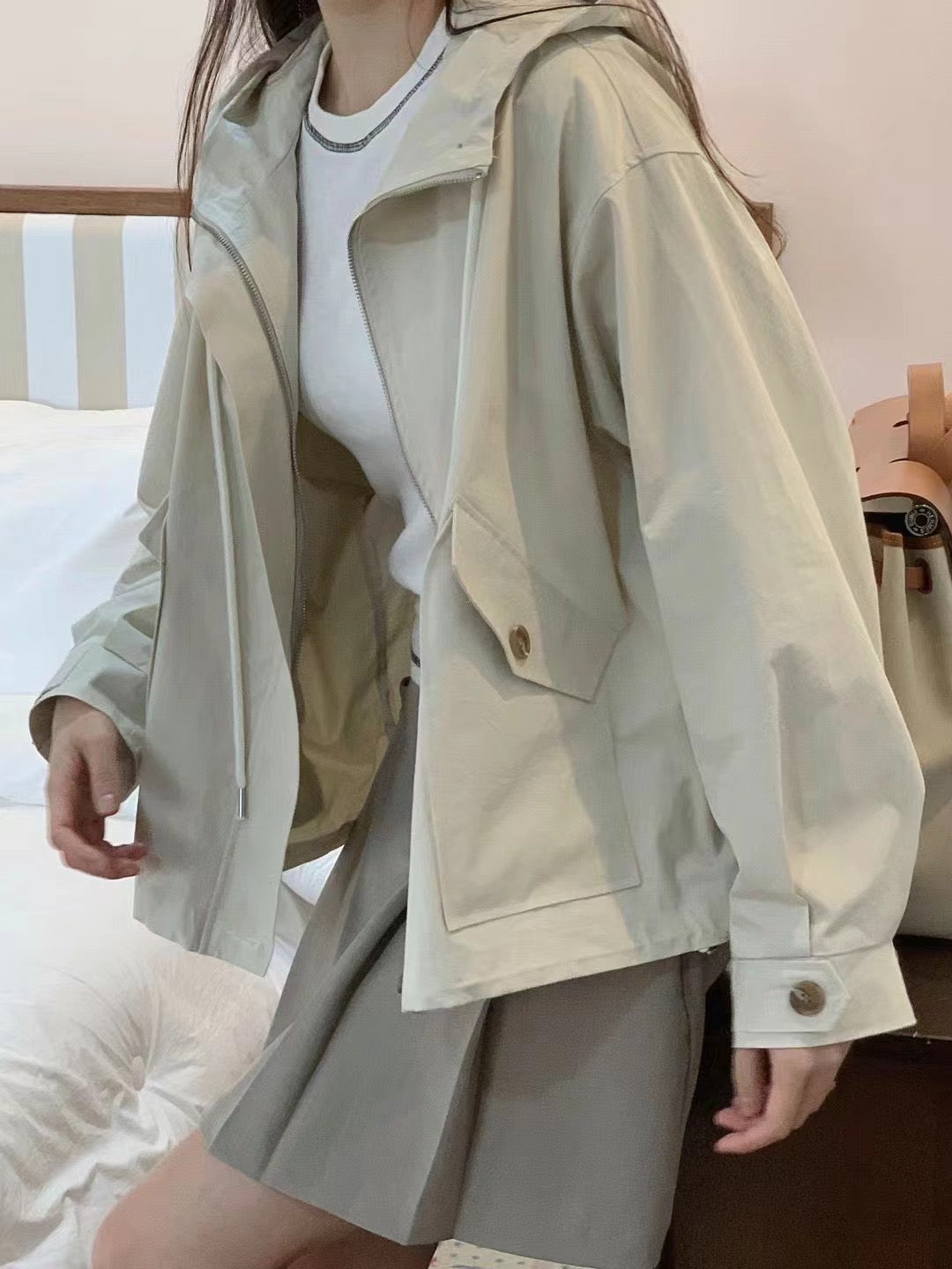 韓國丨連帽拉鏈薄風褸