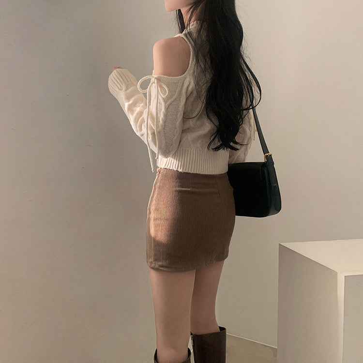 韓國丨短款露肩綁帶TOP