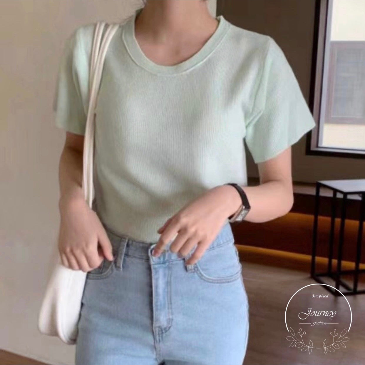 韓國丨圓領暗紋TOP