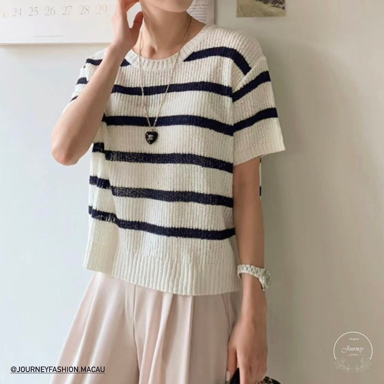 韓國丨寬鬆間紋TOP