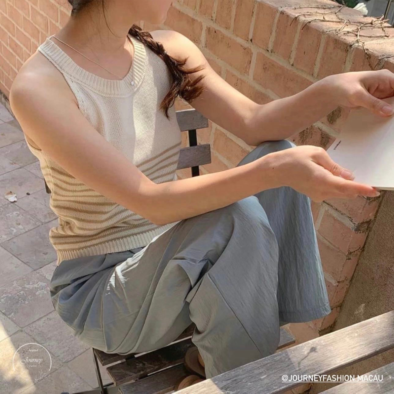韓國丨薄款間紋掛頸背心